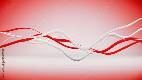 Red and white wavy lines 3D render