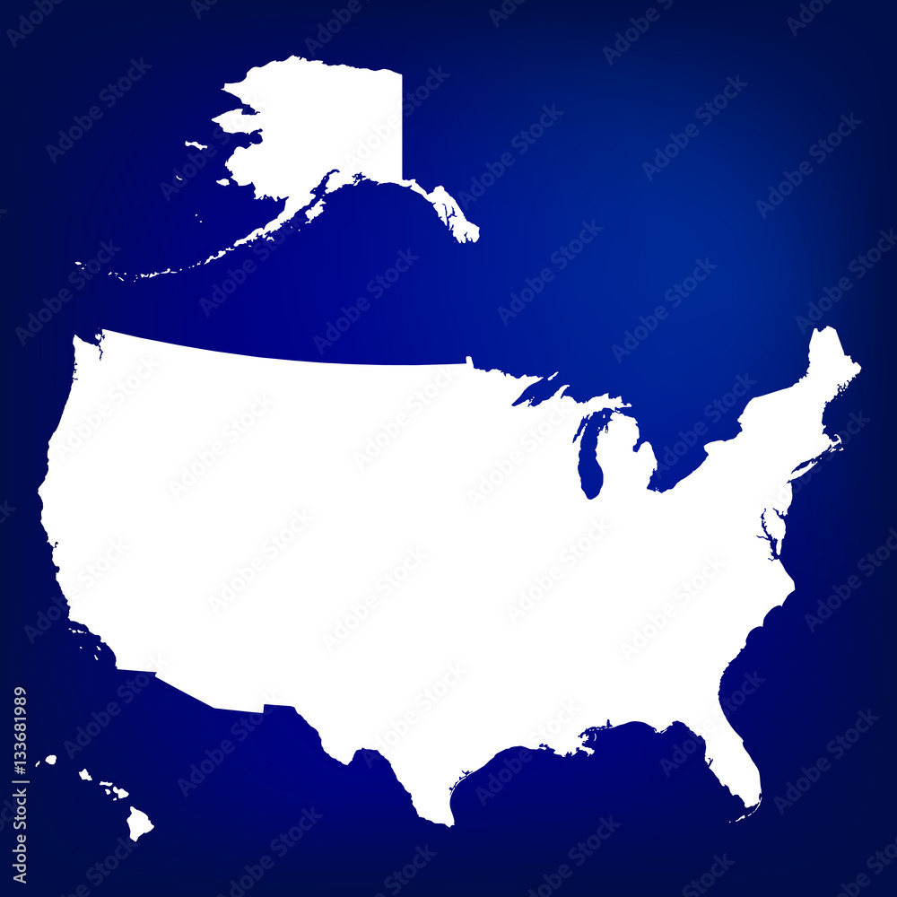 Map of USA including Alaska and Hawaii. Blank similar USA map isolated