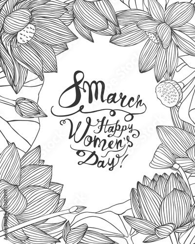 8 march. Happy Woman's Day! Lotus flowers frame