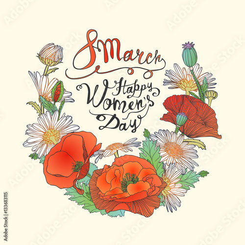 8 march. Happy Woman's Day! Card with flowers