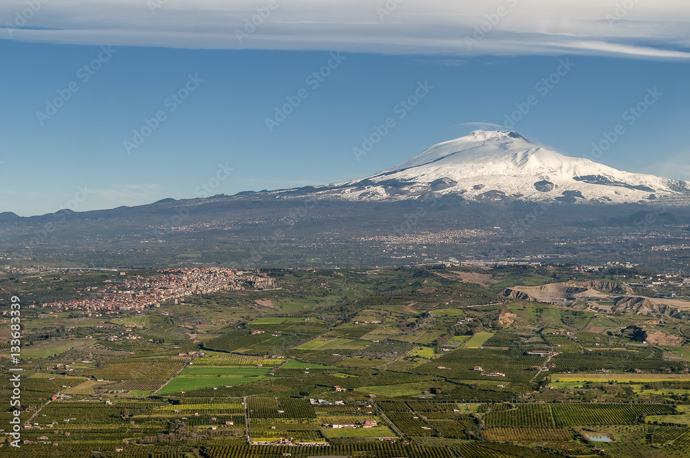 Aerial view of Volcano Etna, Sicily, Italy