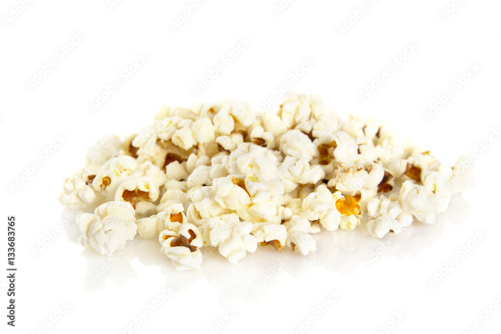 Heap of popcorn on white background