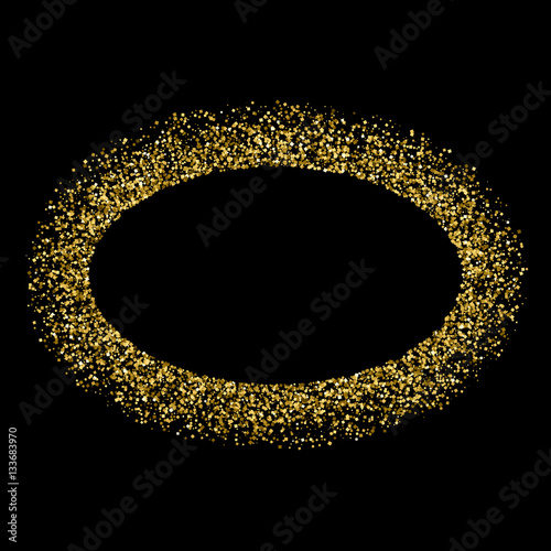 Gold frame glitter texture isolated on black. Golden color of winners. Gilded abstract particles. Explosion of confetti shine. Celebratory background. Vector illustration,eps 10.