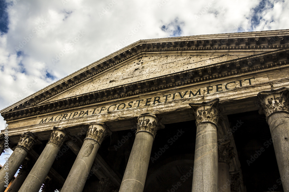 Pantheon ancient Facade in Rome, Italy