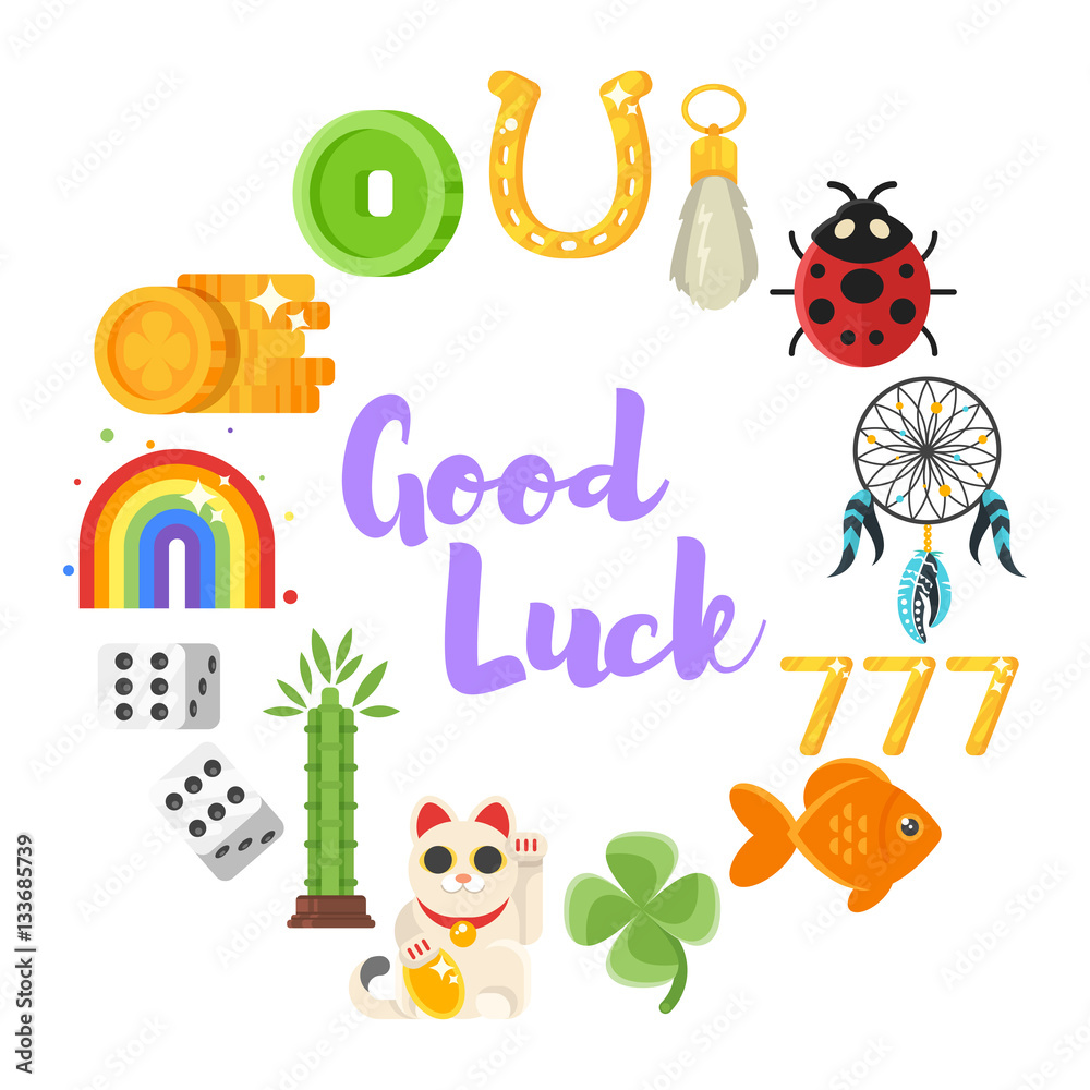 Naklejka premium flat style set of luck objects.