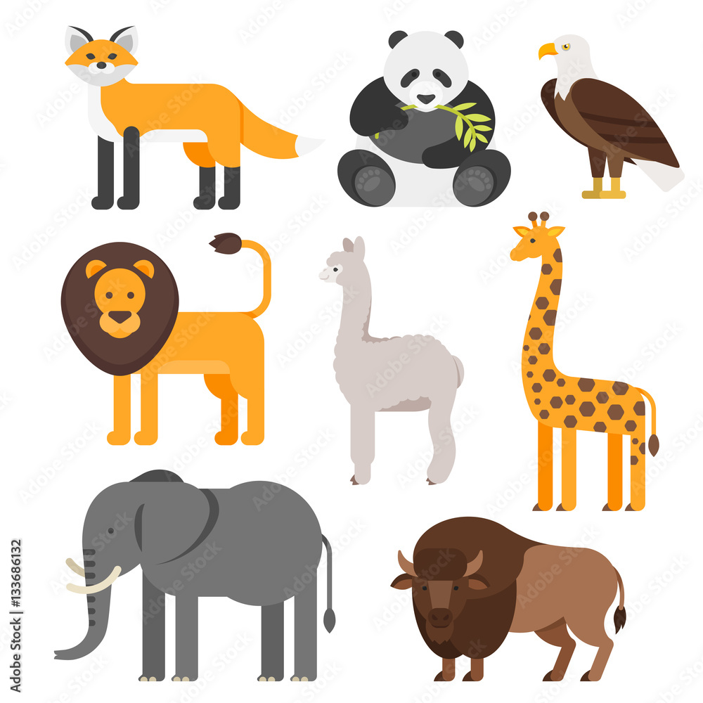 Vector flat style set of animals. Vector flat style set of animals.