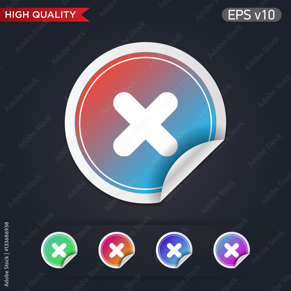 Fototapeta premium Colored icon or button of cross or delete symbol with background