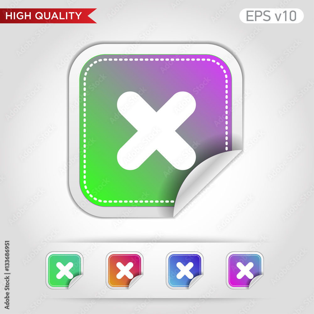 Fototapeta premium Colored icon or button of cross or delete symbol with background
