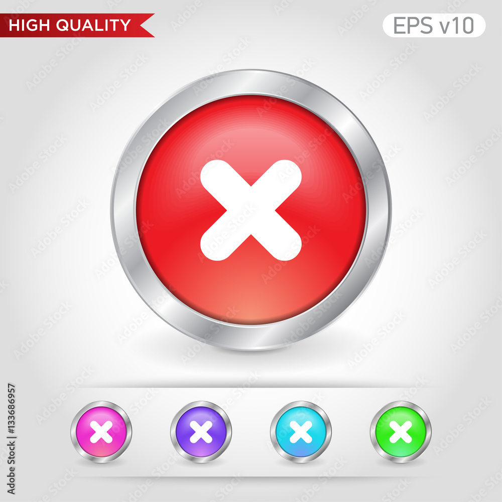 Obraz premium Colored icon or button of cross or delete symbol with background