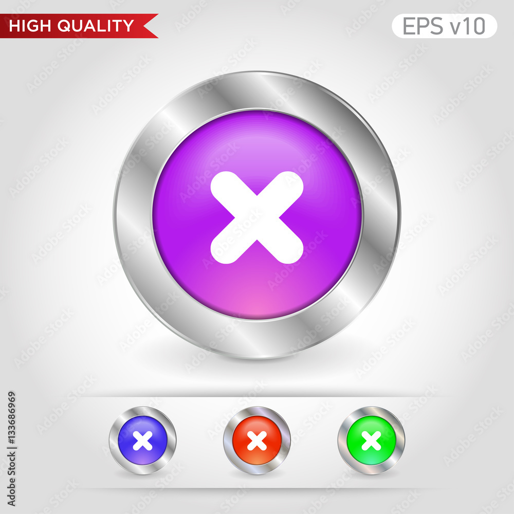 Fototapeta premium Colored icon or button of cross or delete symbol with background