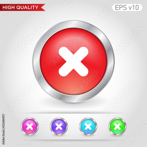 Colored icon or button of cross or delete symbol with background