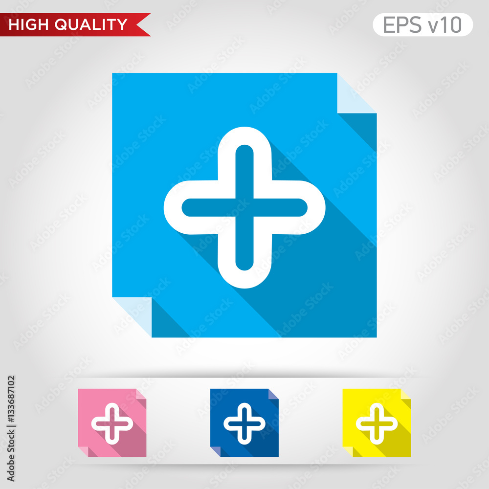 Obraz premium Colored icon or button of plus symbol with background