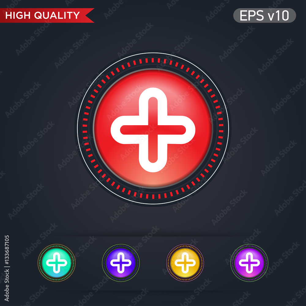Obraz premium Colored icon or button of plus symbol with background