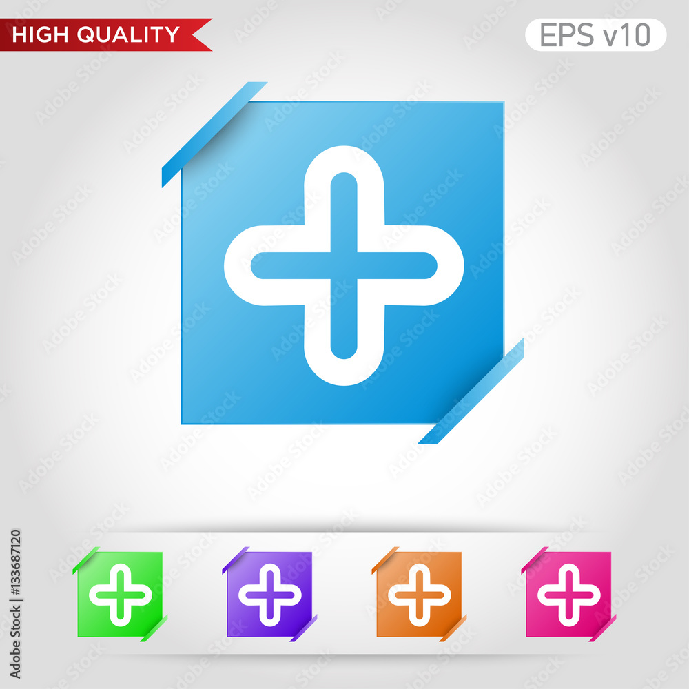 Fototapeta premium Colored icon or button of plus symbol with background