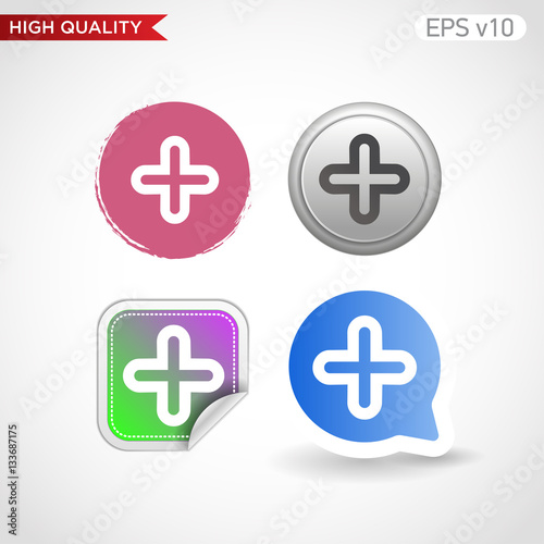 Colored icon or button of plus symbol with background
