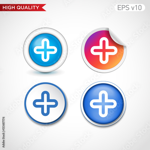 Colored icon or button of plus symbol with background