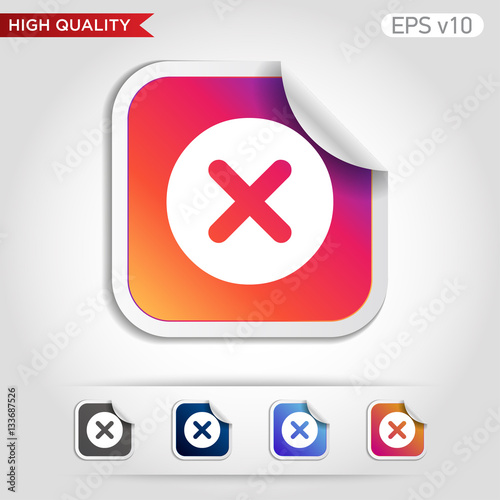 Colored icon or button of cross or delete symbol with background