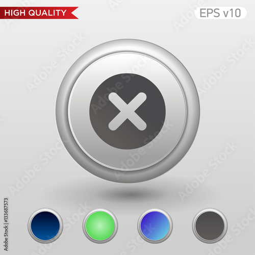 Colored icon or button of cross or delete symbol with background