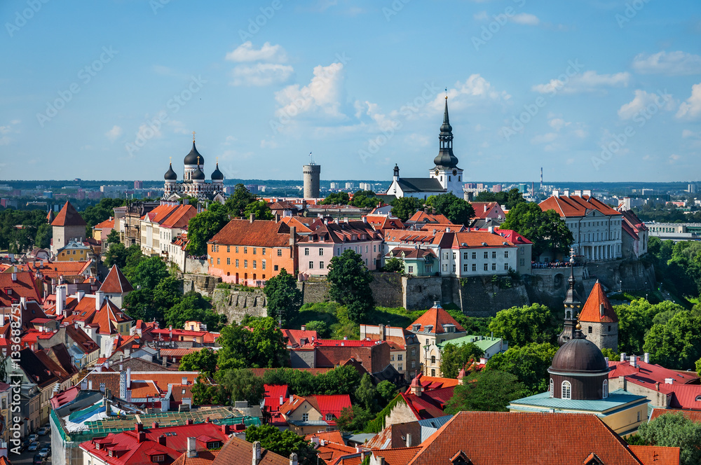 View of the Old Town of Tallinn from St. Olaf's Church Tower. Tallinn, Estonia.