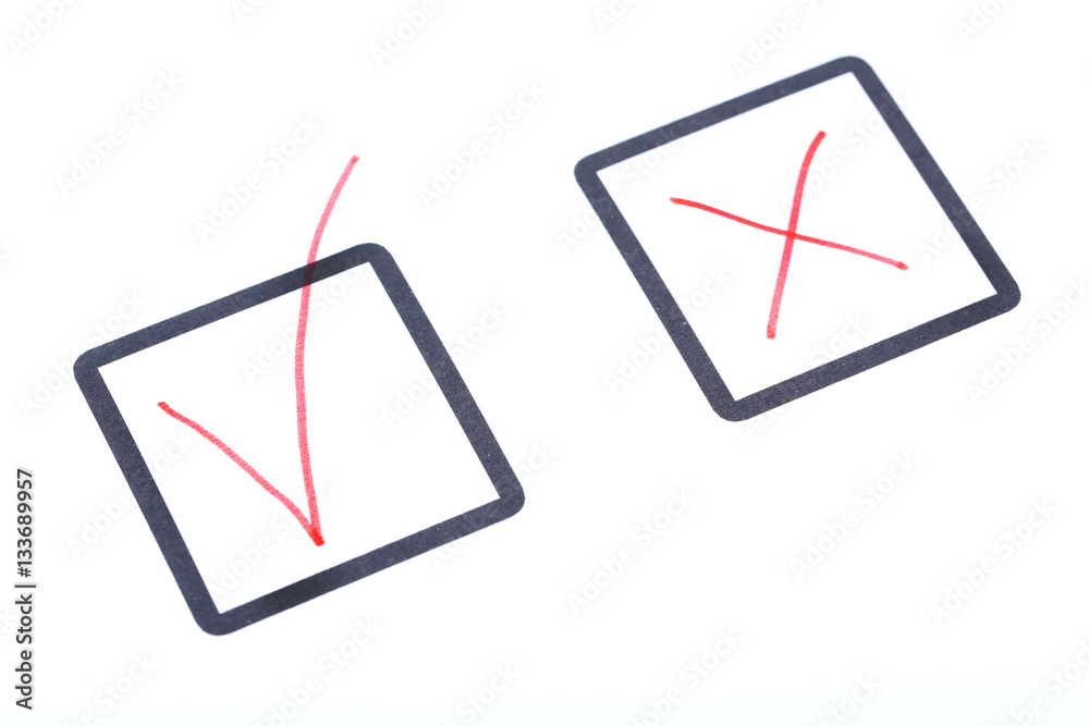 Check boxes on white paper Check boxes on white paper