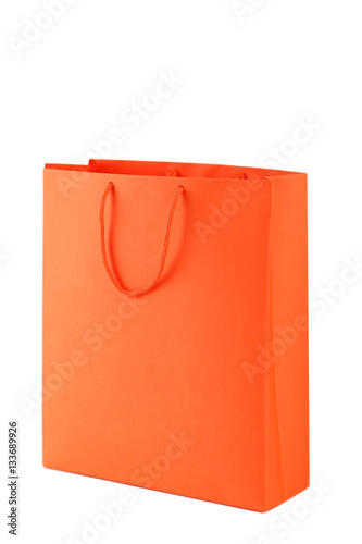 Orange shopping bag isolated on white