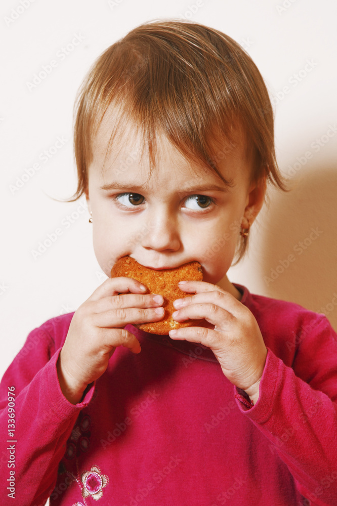 beautiful little baby girl eating Chocolate Chip Cookie (Food, t beautiful little baby girl eating Chocolate Chip Cookie (Food, t