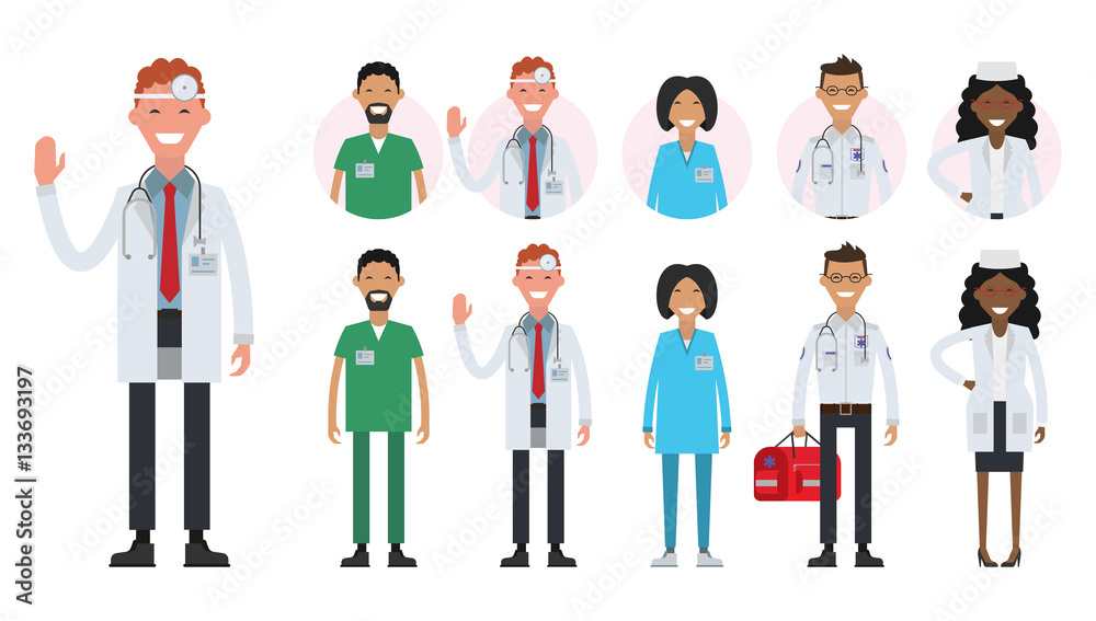Hospital medical staff team doctors nurses surgeon. Avatars Hospital medical staff team doctors nurses surgeon. Avatars