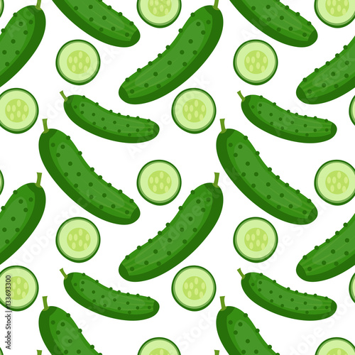 Cucumber seamless pattern. endless background, texture. Vegetable backdrop Vector illustration
