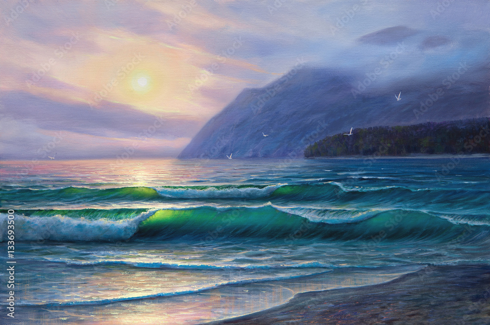 Seascape  painting .Sea wave.