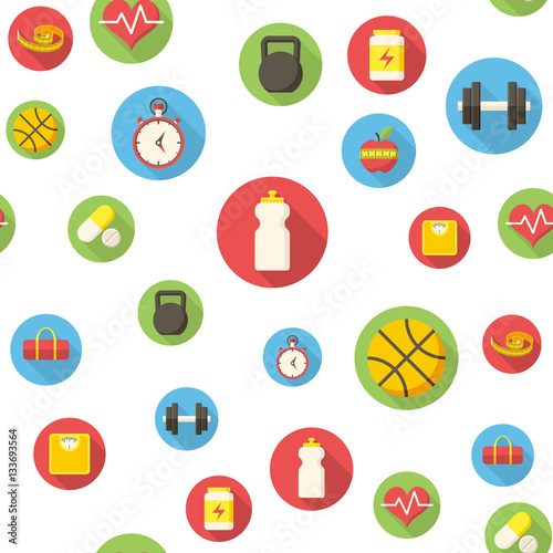 Seamless pattern with fitness and sport icons vector illustration