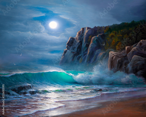Seascape  painting .Sea wave. © serge-b