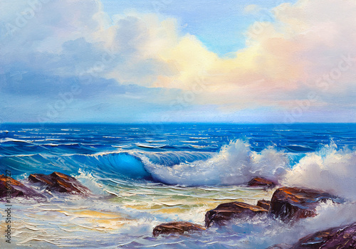 Seascape  painting .Sea wave.