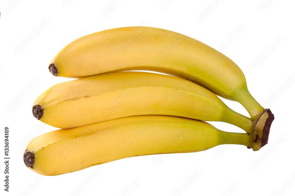 Three yellow bananas isolated on white background Three yellow bananas isolated on white background