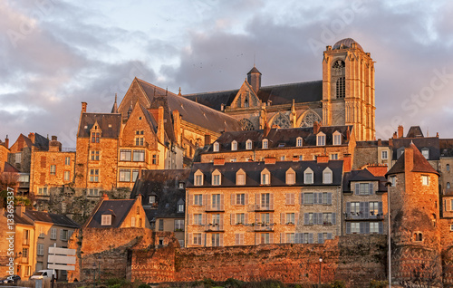 Le Mans historical city center seen from Sarthe River Quay 