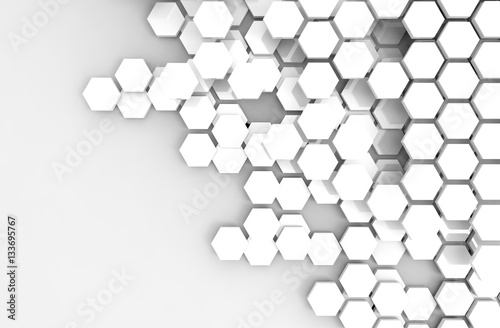 Blockchain Distributed ledger technology , white Hexagon six-sided polygon symbol on white background , cryptocurrencies or bitcoin concept © zapp2photo