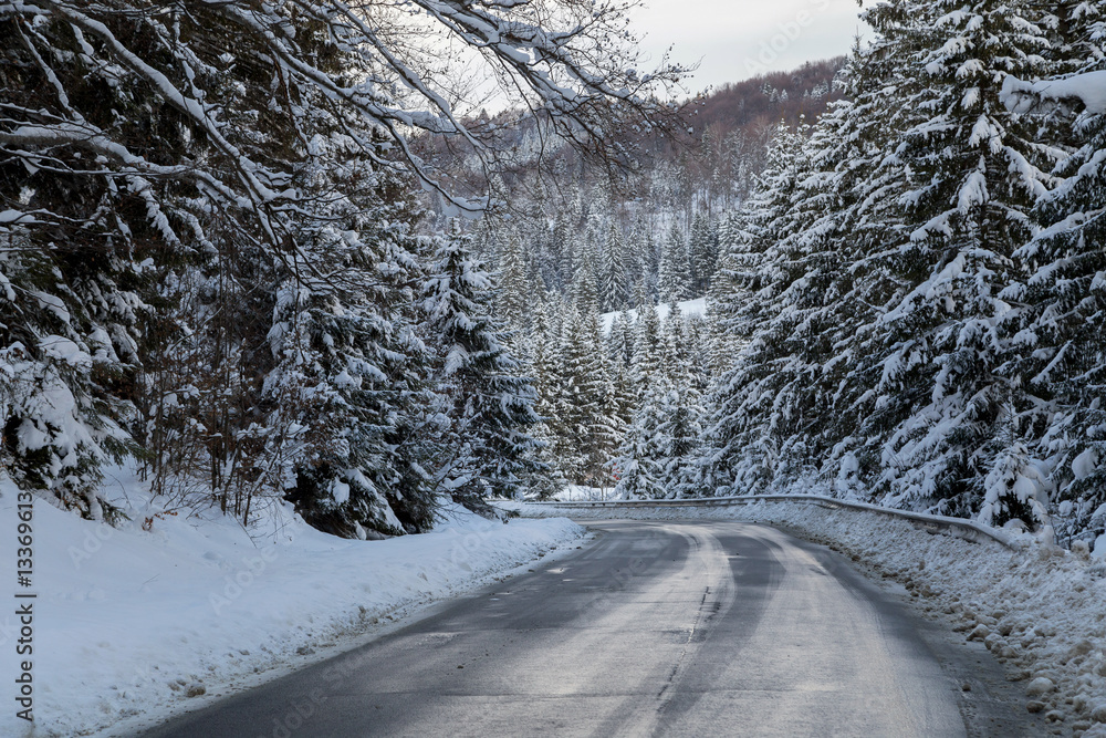Beautiful mountain road in winter Beautiful mountain road in winter