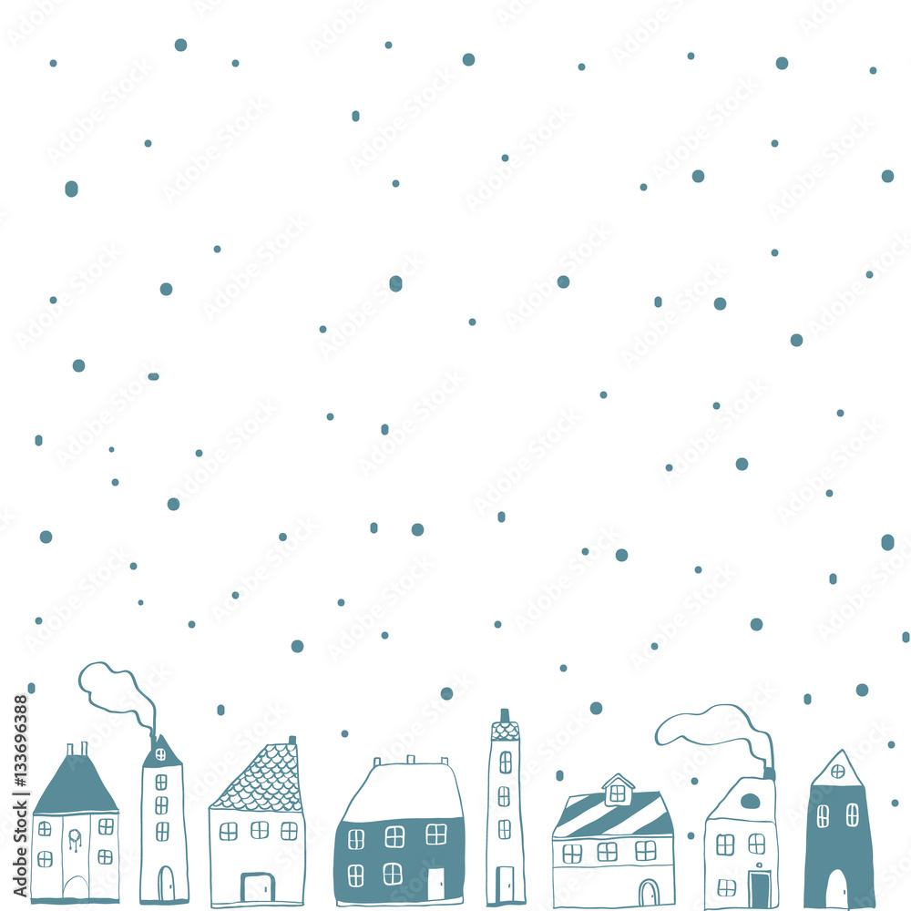Cartoon sketch of small houses. Winter background. Vector Cartoon sketch of small houses. Winter background. Vector
