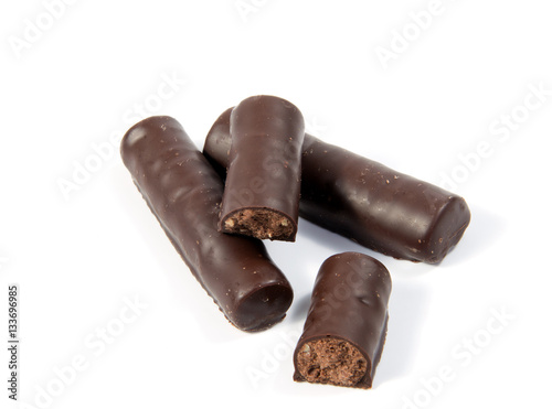 Chocolate candies isolated on white background.