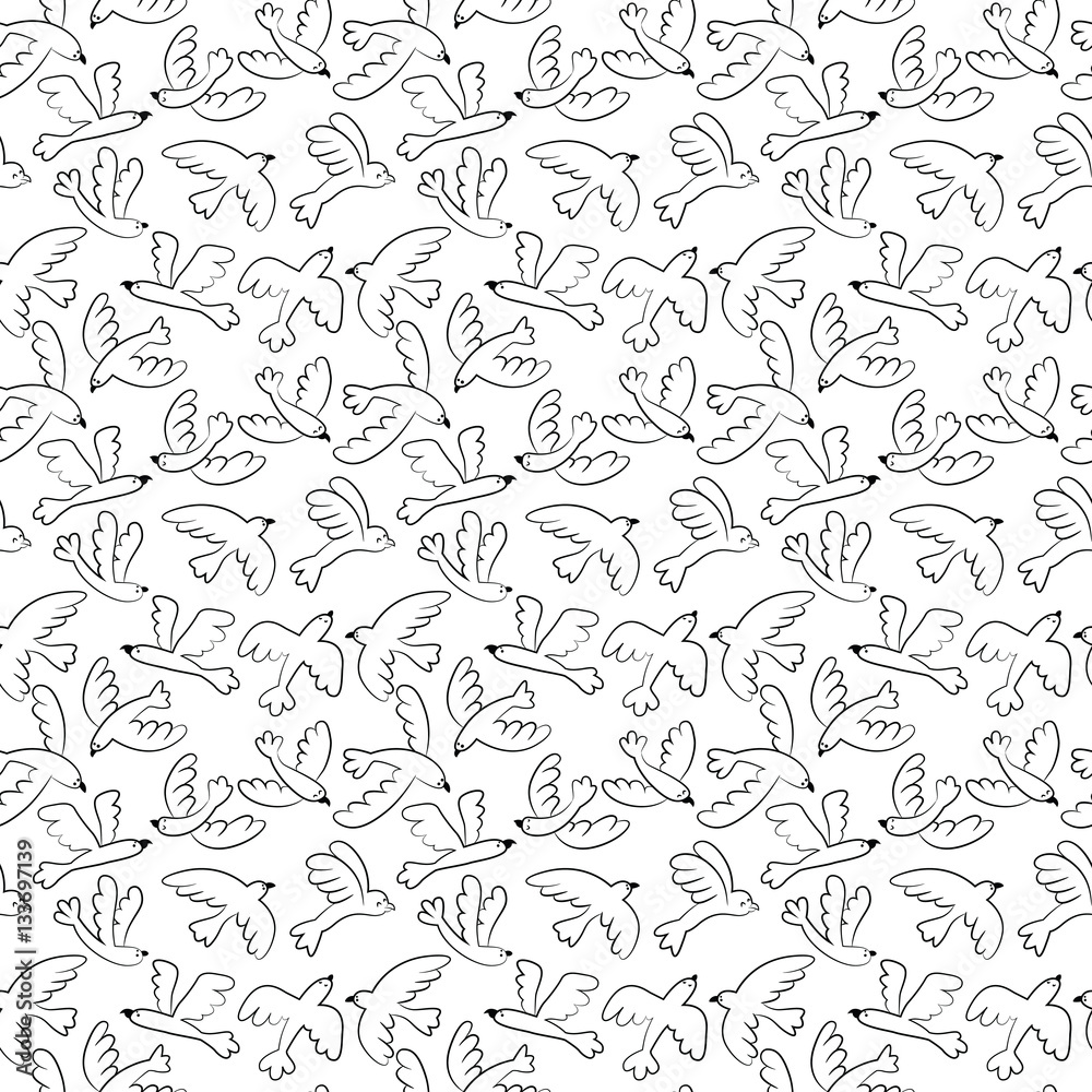 Vector doodle flying birds seamless pattern Vector doodle flying birds seamless pattern