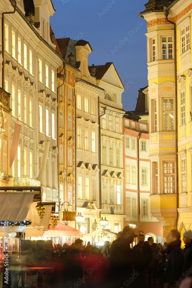Prague, Czechia - November, 21, 2016: building in a center of Prague, Czechia in a night