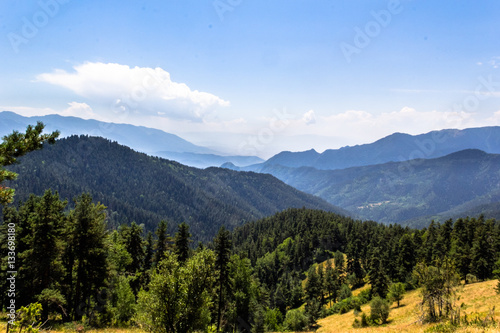 Mountains with green forest landscape.