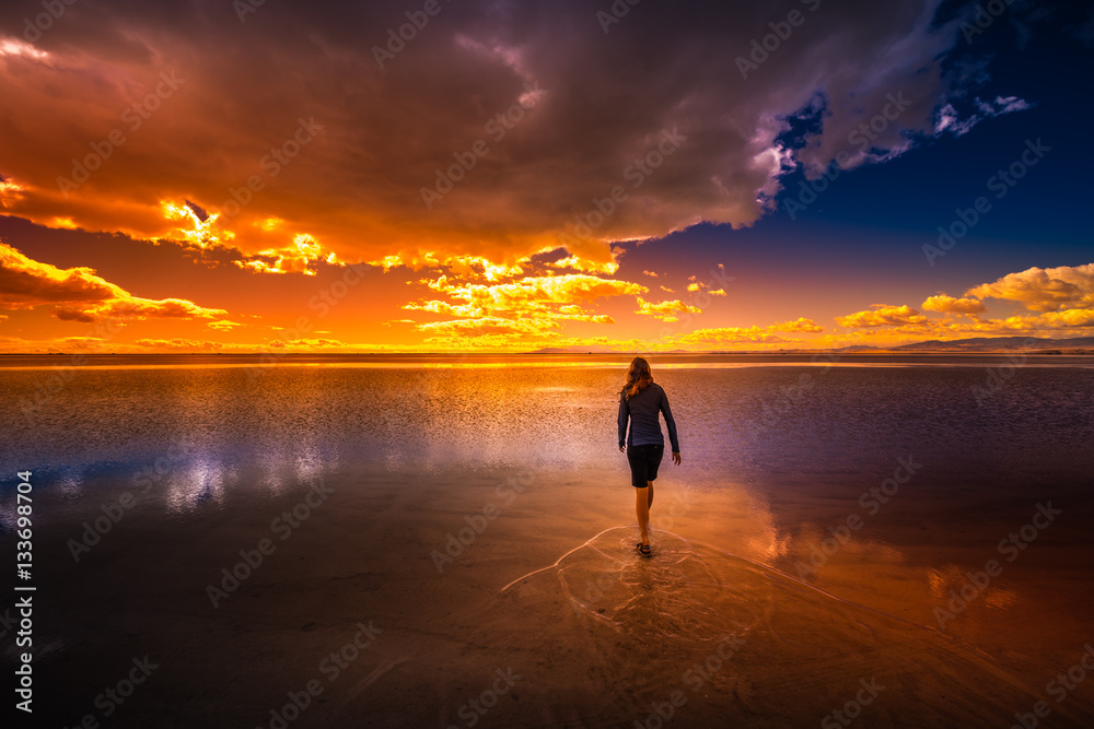 Bonneville Salt Flats Utah girl walking in shallow water