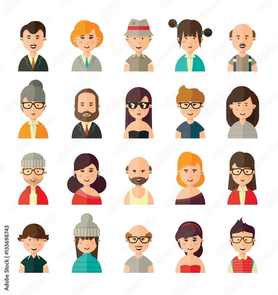 Collection of different avatars in flat style of young, old, female and male people Collection of different avatars in flat style of young, old, female and male people
