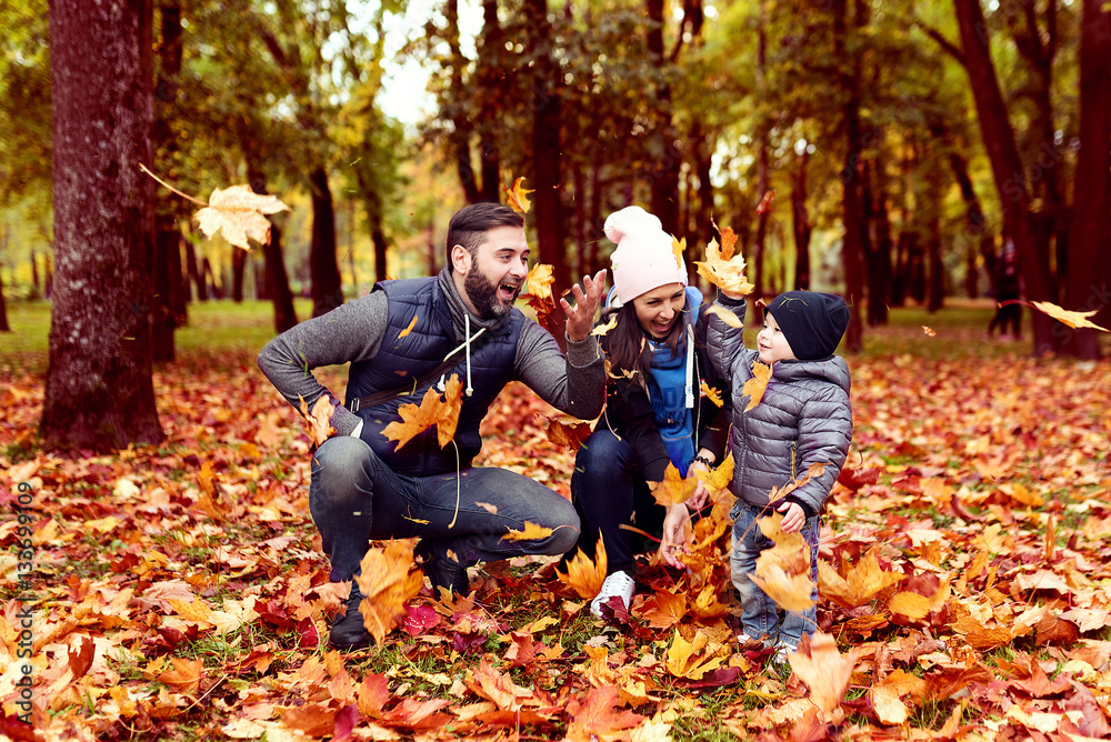 happy family in autumn sity park happy family in autumn sity park