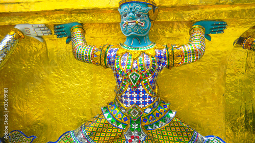 Canvas Print Demon Guardian at Wat Phra Kaew, The Temple of Emerald Buddha in Bangkok, Thaila