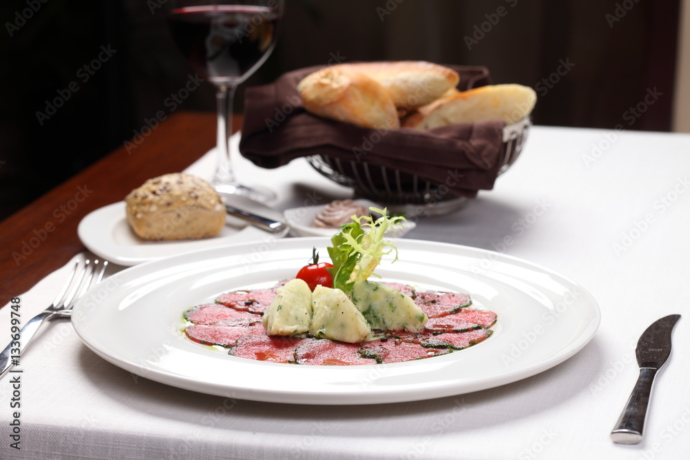 Fine dining beef carpaccio