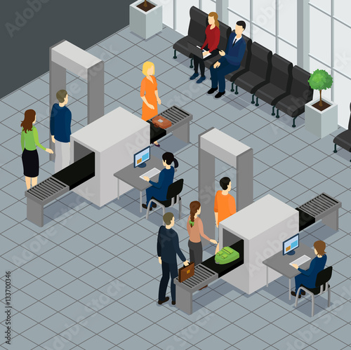 Isometric People In Airport Concept