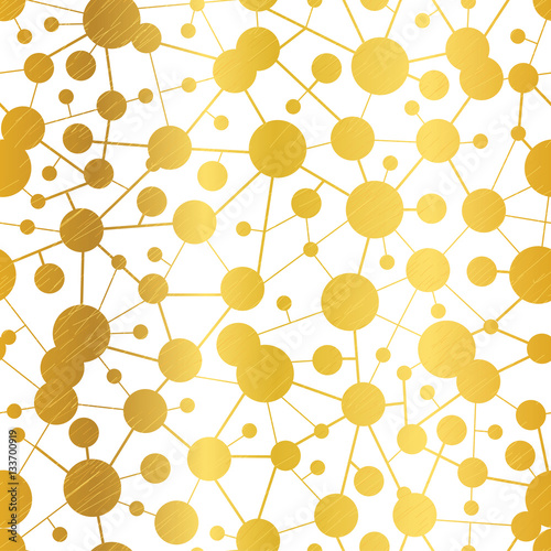Vector Golden Abstract Molecules Network Seamless Pattern Background. Great f...