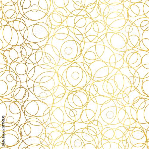 Vector Golden Abstract Circles Bubbles Seamless Pattern Background. Great for elegant gold texture fabric, cards, wedding invitations, wallpaper.