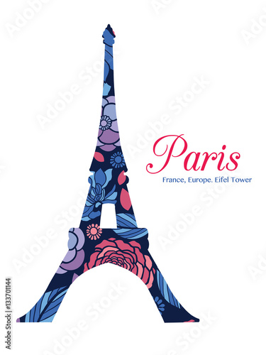 Vector Floral Eifel Tower Paris On St Valentines Day Of Love. Perfect for tra...